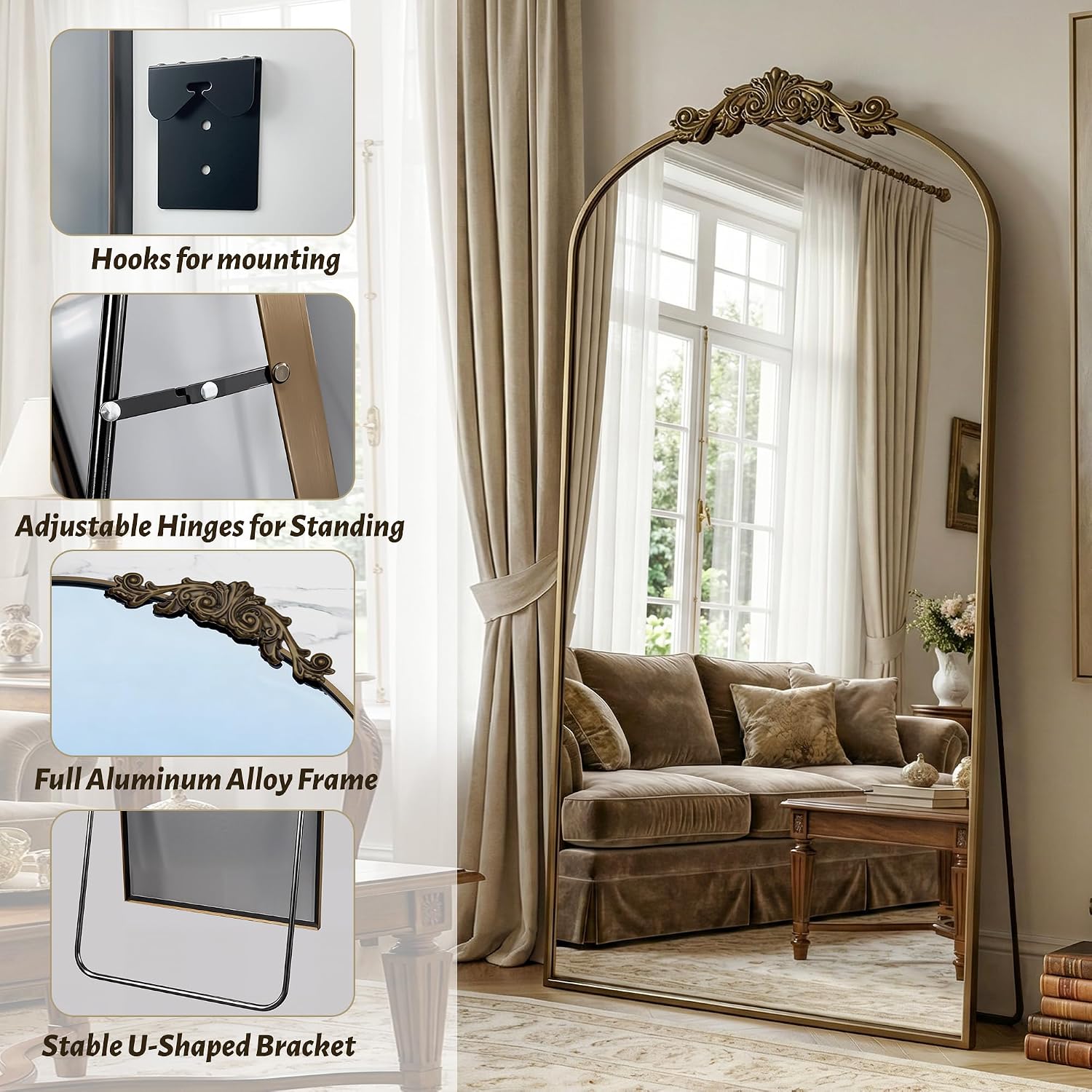 Винтажное напольное зеркало в  – обзор и цена Arch Mirror Leaning